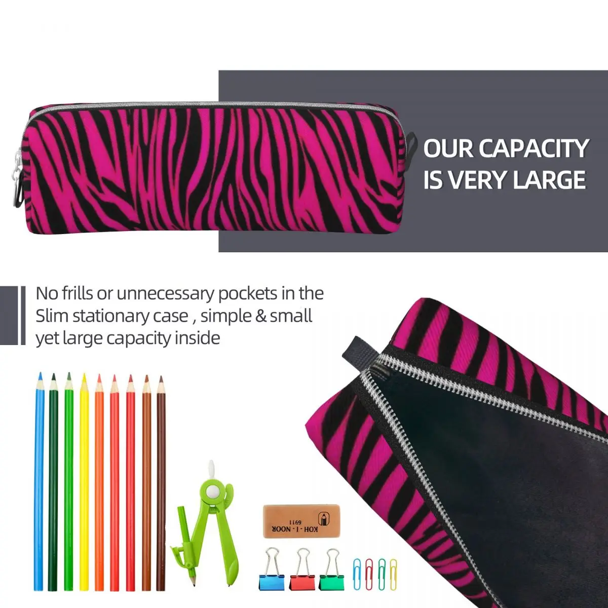 Imagem -06 - Estojo Zebra Stripes Lápis Bolsas de Lápis de Grande Capacidade Material Escolar Papelaria Zipper para Menina e Menino Gótico Rosa