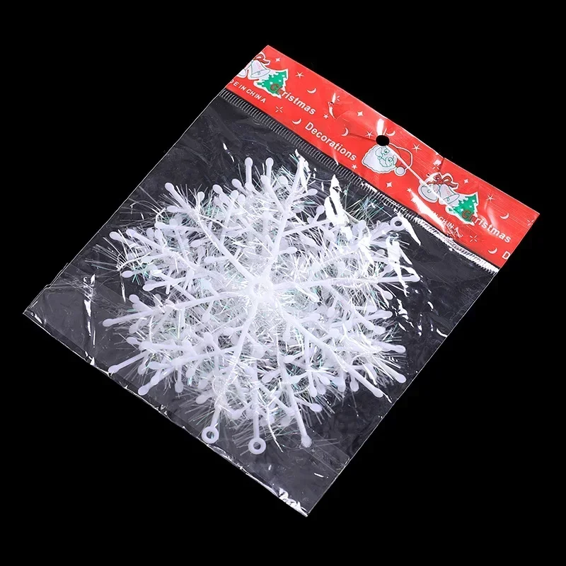 Christmas Plastic White Snowflakes Ornaments Xmas Tree Hanging Pendant Artificial Glitter Snow Flake Home DIY Wreath Decoration