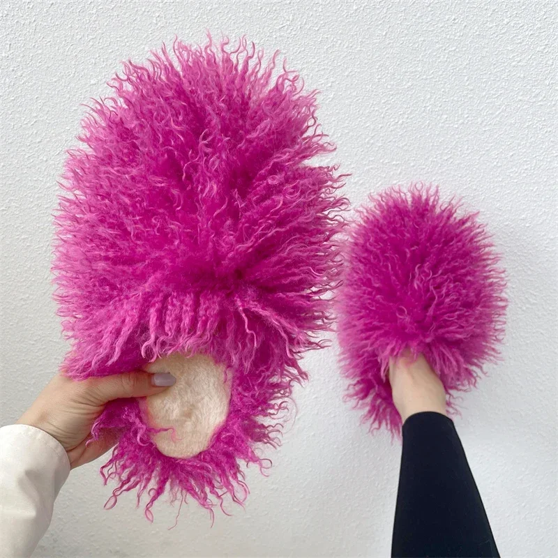 Women\'s Luxury Fur Slippers Autumn Winter Woman Plus Size Furry Faux Fur Slippers Plush Warm Home Cotton Shoes Indoor Fur Slides