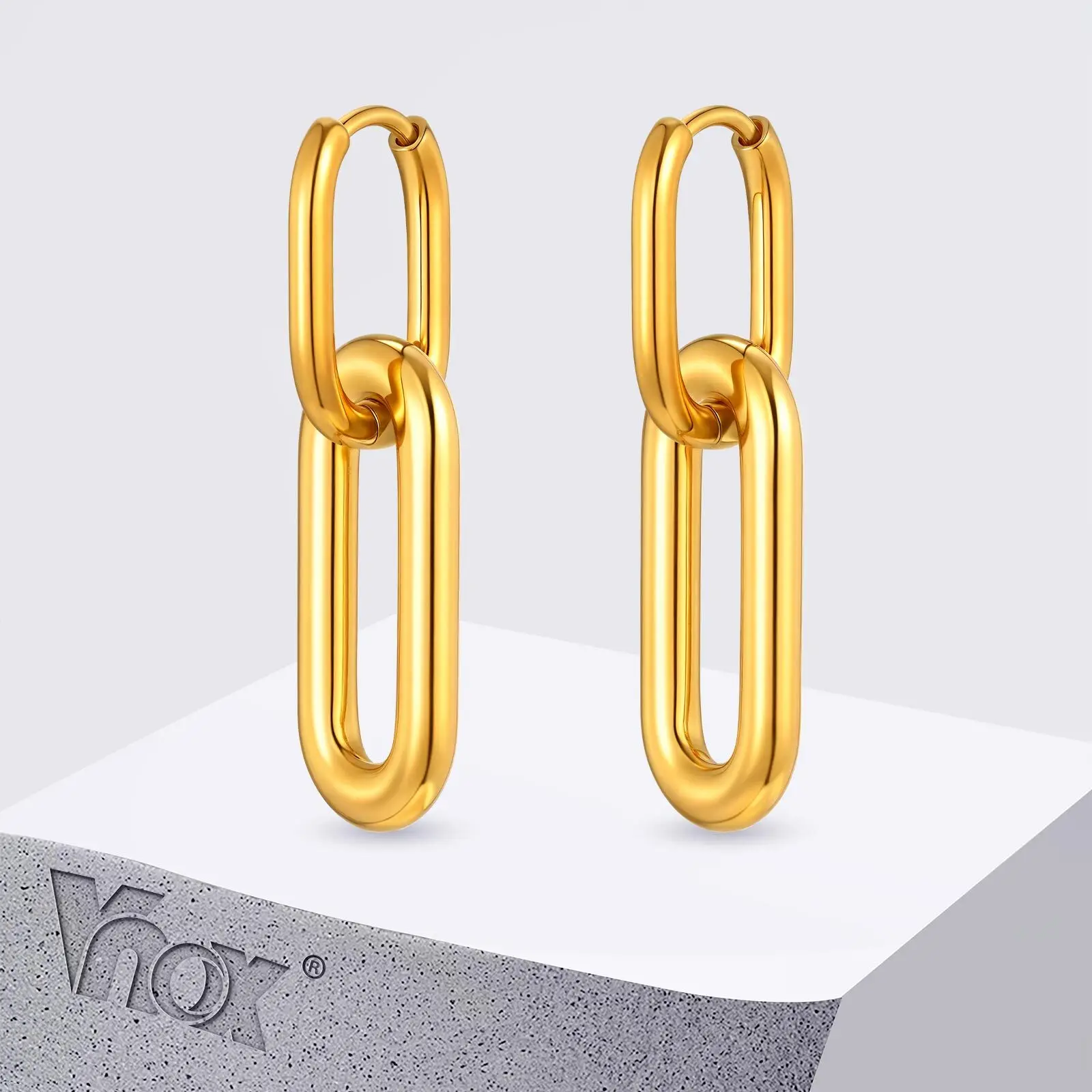 

Vnox Glossy Gold Color Stainless Steel Hoop Earrings, Double Loops Simple Dangling Ear Metal Jewelry Accessories New