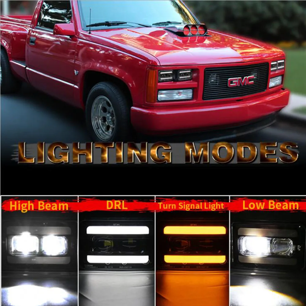 Pop 2X 4x6 Inch LED Headlights Rectangular Headlight H4651 H4652 With DRL/Turn Signal Replacement Light For Kenworth T800 W900 T