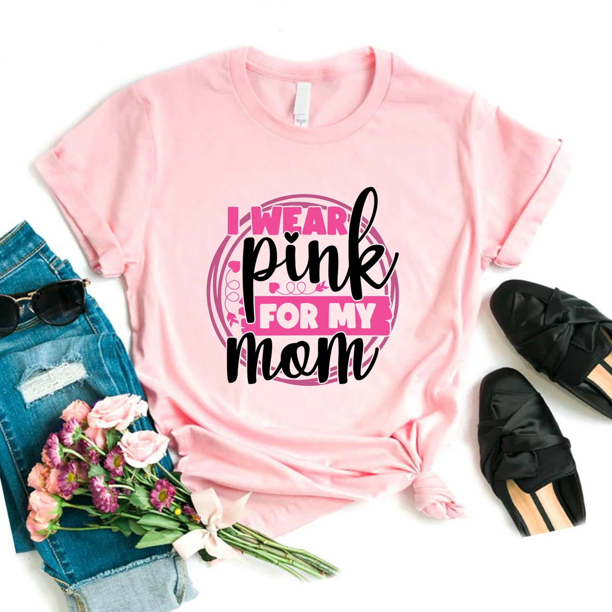

Breast Cancer October T Shirt Women I Wear Pink For My Mom Graphic Printed Tshirt Girls Summer Fashion Solid T-Shirt Femme Tops