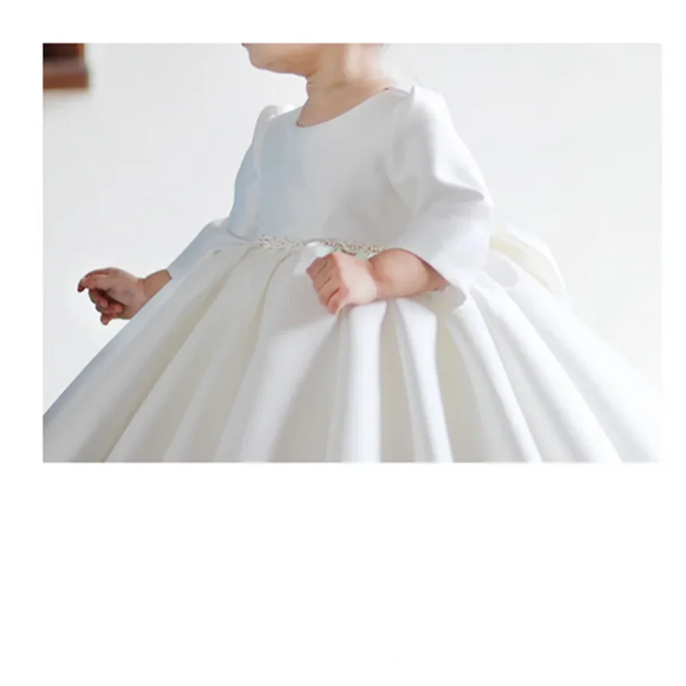 Battesimo Flower Girl abito da sposa gonna soffice Baby Host a maniche lunghe per bambini Piano Performance Princess Dress comunione