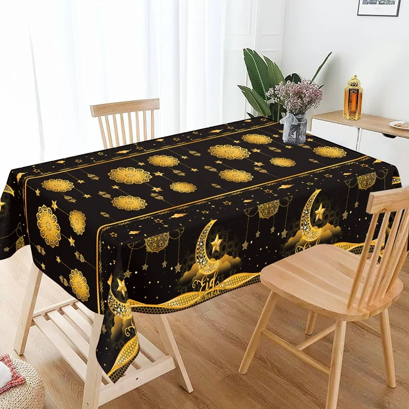 Eid Mubarak Plastic Disposable Tablecloth Ramadan Decoration 2026 for Home Islamic Muslim Party Decor Ramadan Tableware Supplies