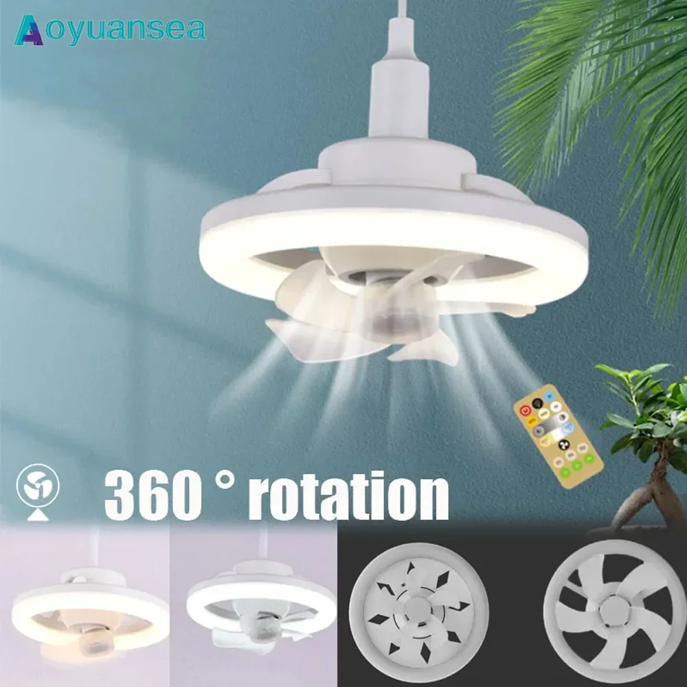 

Aoyuansea Newest 360° Moving Head Ceiling Fans Light E27 LED Remote Control RGB Three-level Wind Speed Living Room Dining Room