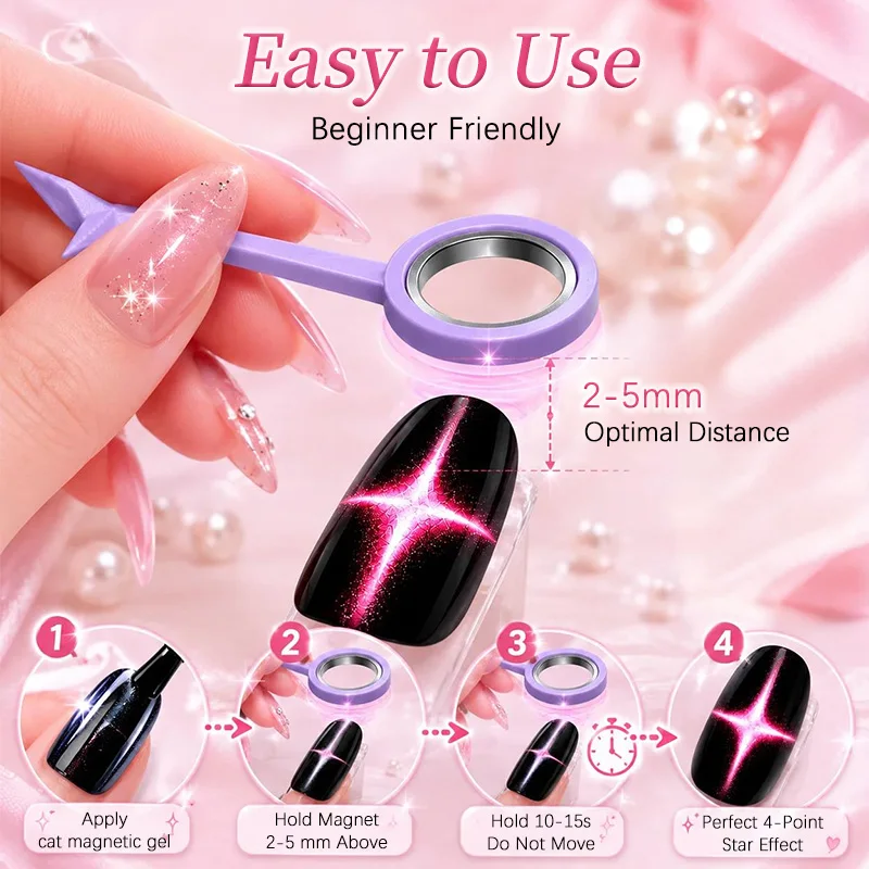 1pc 4-Point Star Cat Magnet Wand Strong Circular Magnetic Nail Art Tool For Gel Polish DIY Manicure Design Guide