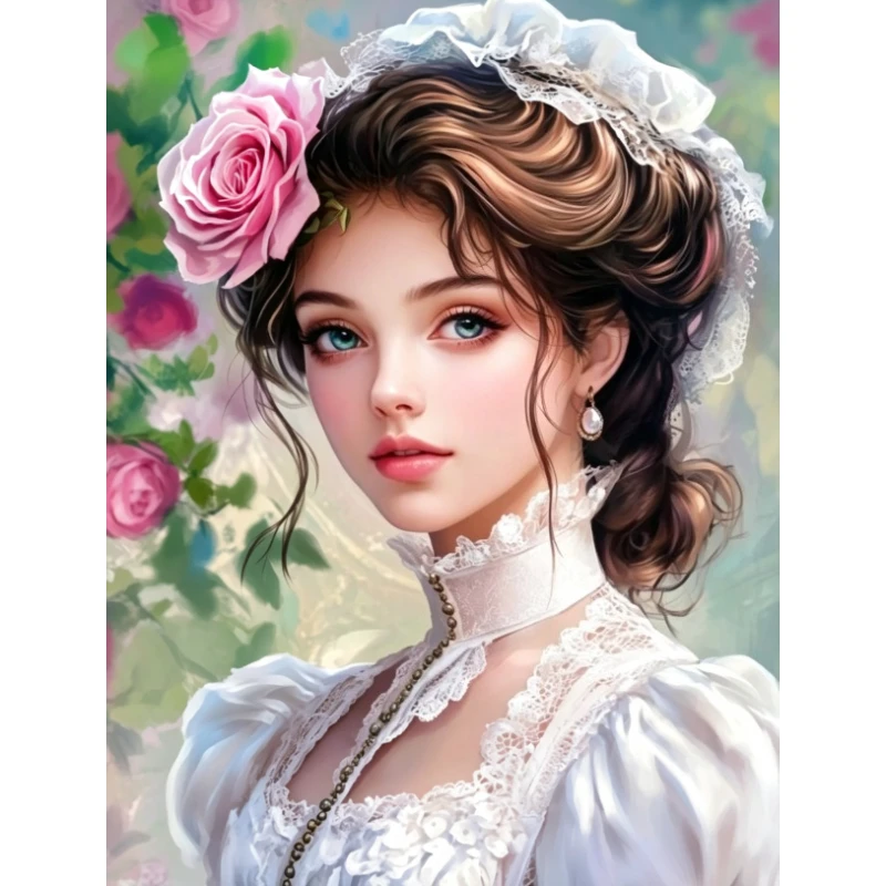 DIY Diamond Painting, Noble Victorian Beauty Rose Portrait Art, Character Theme Wall Decor Art For Living Room