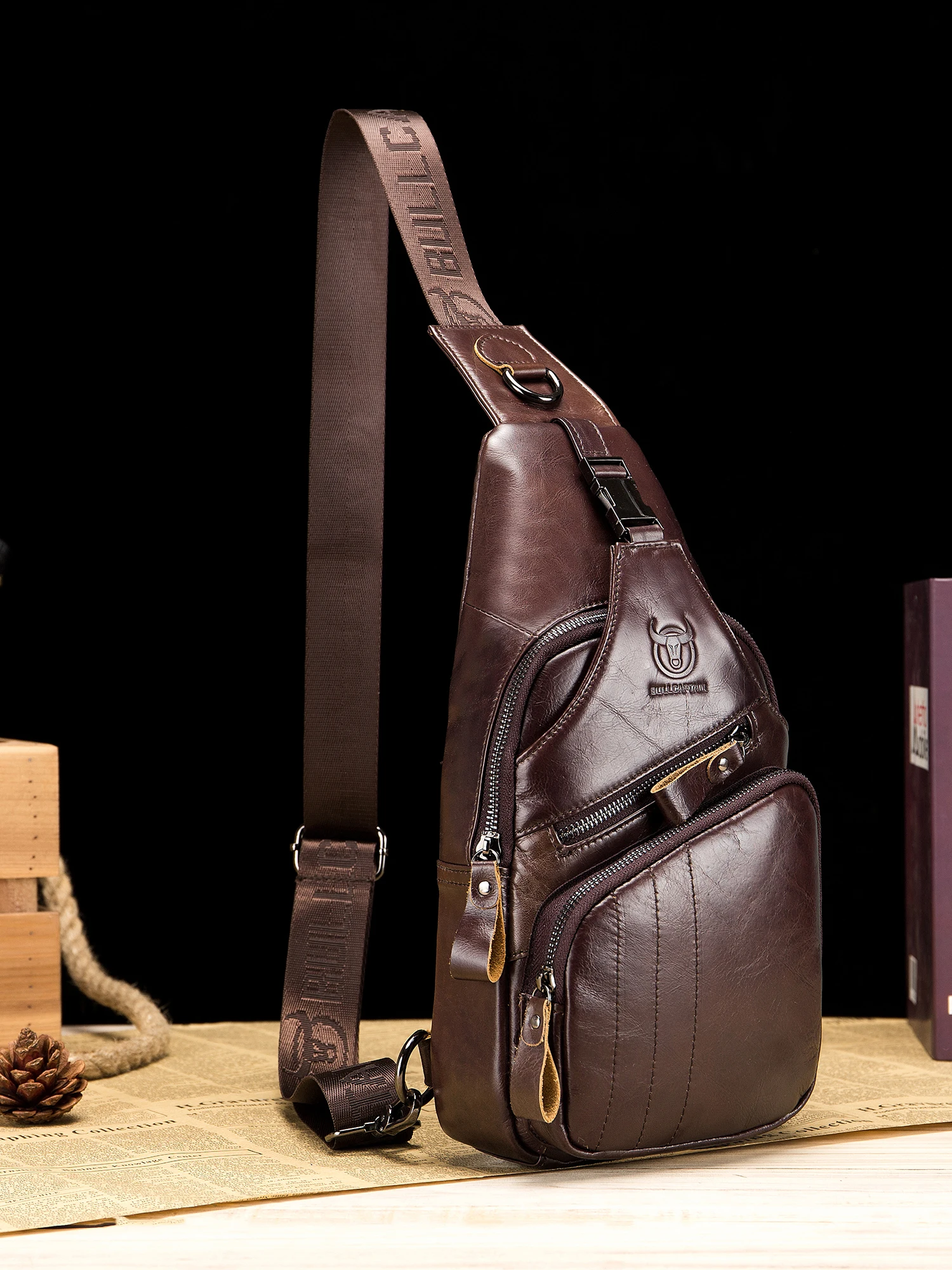 

LUKZIJAES Mens Crossbody Bags Genuine Leather Sling Bag Men Shoulder Chest Pouch Hiking Pack Travel Casual Daypack Work Backpack