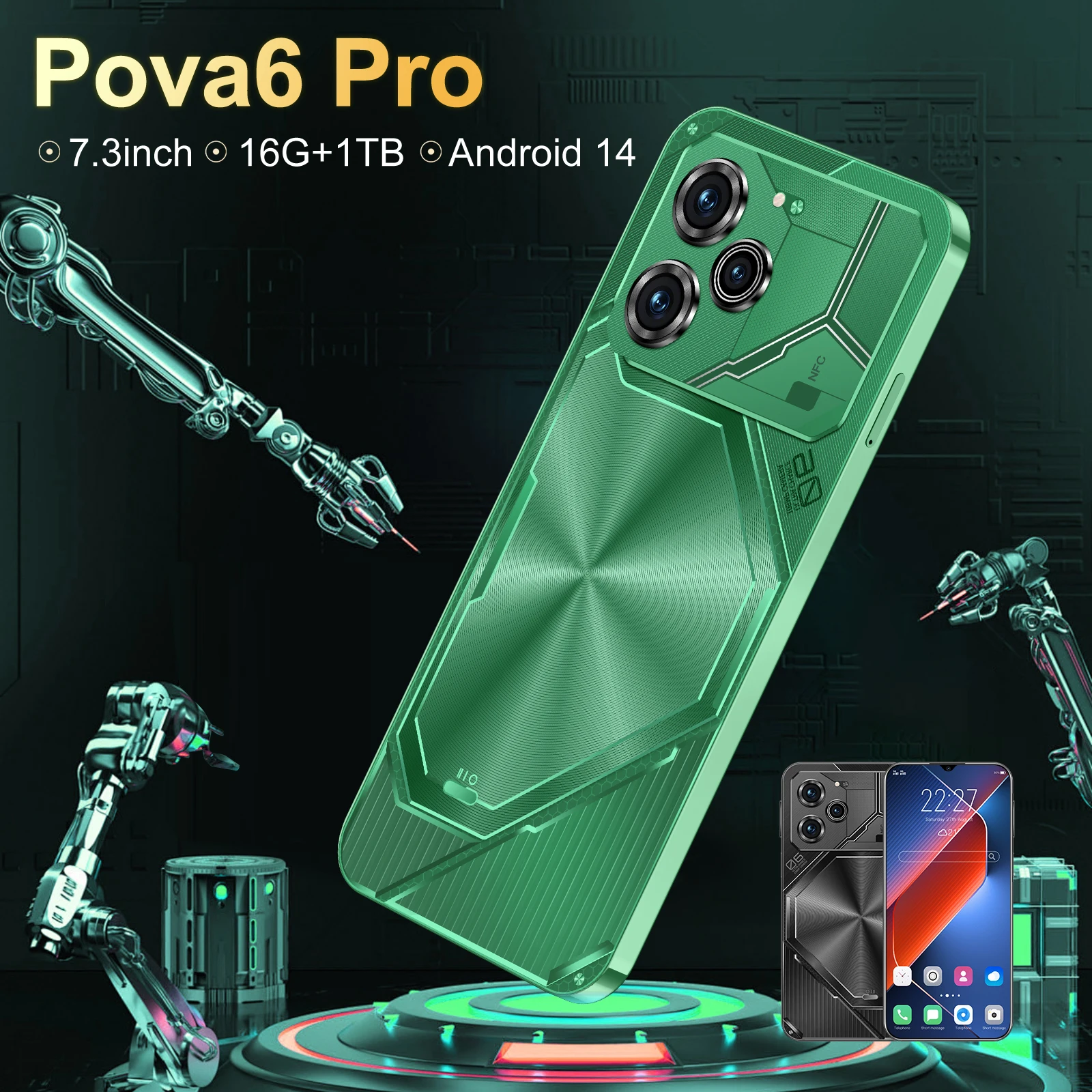 Мобильные телефоны с экраном Pova6 Pro HD7.3, оригинальные мобильные телефоны 16G + 1T 5G Dual Sim Celulare Android, разблокированные сотовые телефоны, глобальная версия