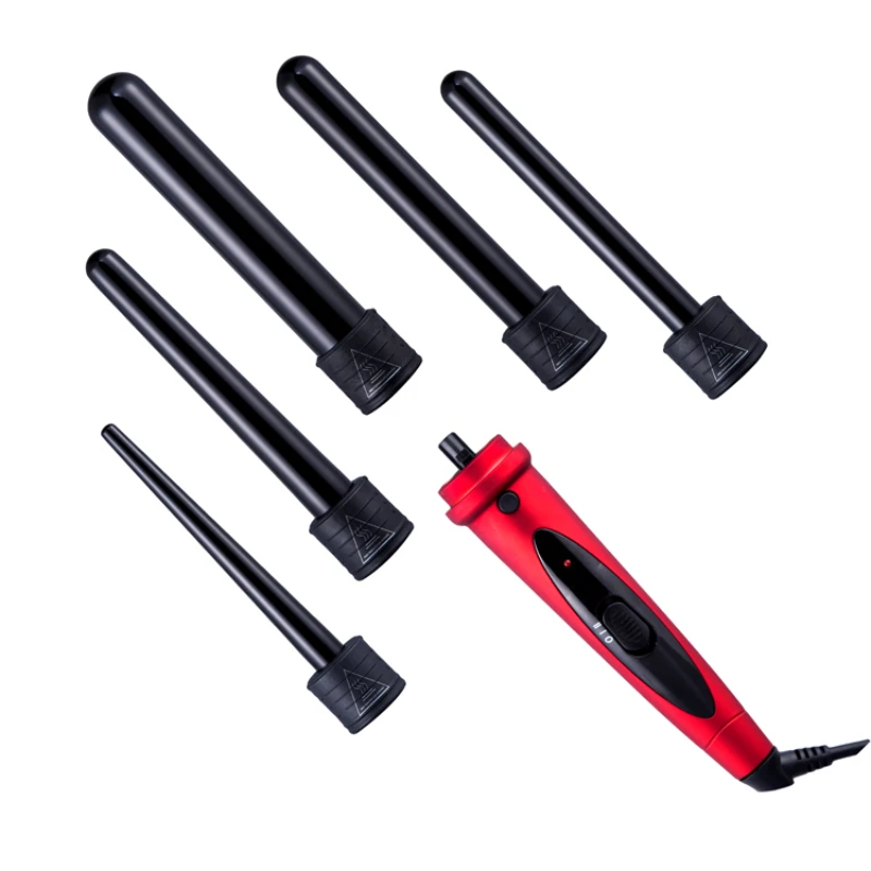 5 in 1 Interchangeable Multifunctional Ceramic Coating Barrel Different Shape Small Size LCD Salon Household Curling Set Wand