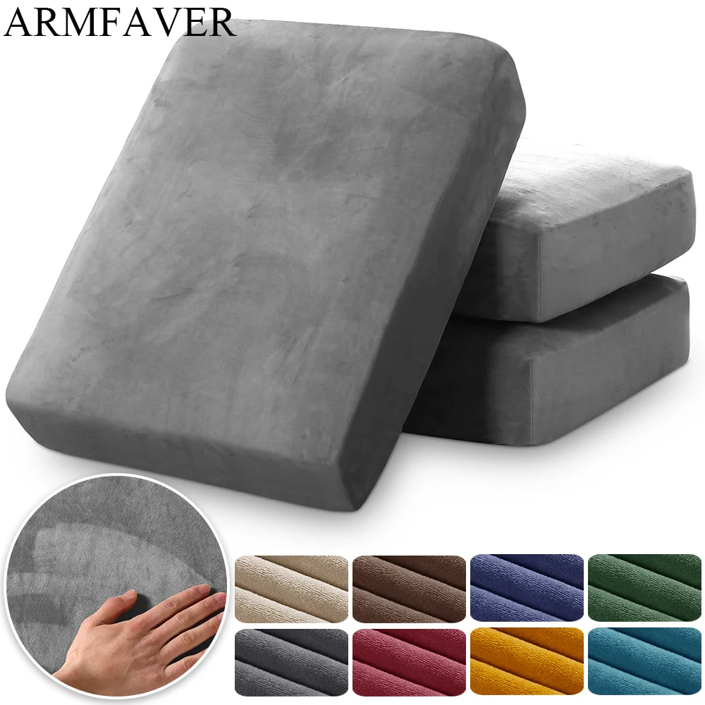 ARMFAVER Soft Velvet Sofa Cover Elastic Couch Slipcovers Luxury Plain Living Room Chaise Lounge Case Pet-Friendly Removable Warm