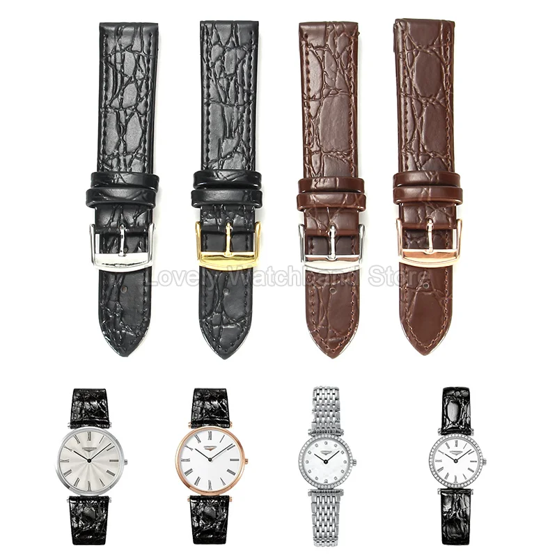 For Longines Lyre Elegant Presence La Grande Classique Crocodile Grain Watchband Premium‑tanned Sleek Flat End Leather Bracelet