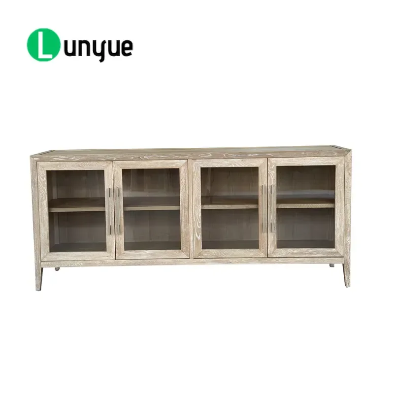 French Farmhouse Style Antique Solid Oak Wood Handmade Cabinet For Villa Living Room Bedroom Kitchen Side Storage Furniture