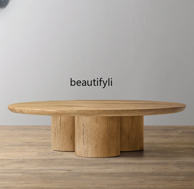 American Solid Wood round Coffee Table Simple French Retro Coffee Negotiation Sofa Table Living Room Tea Table furniture