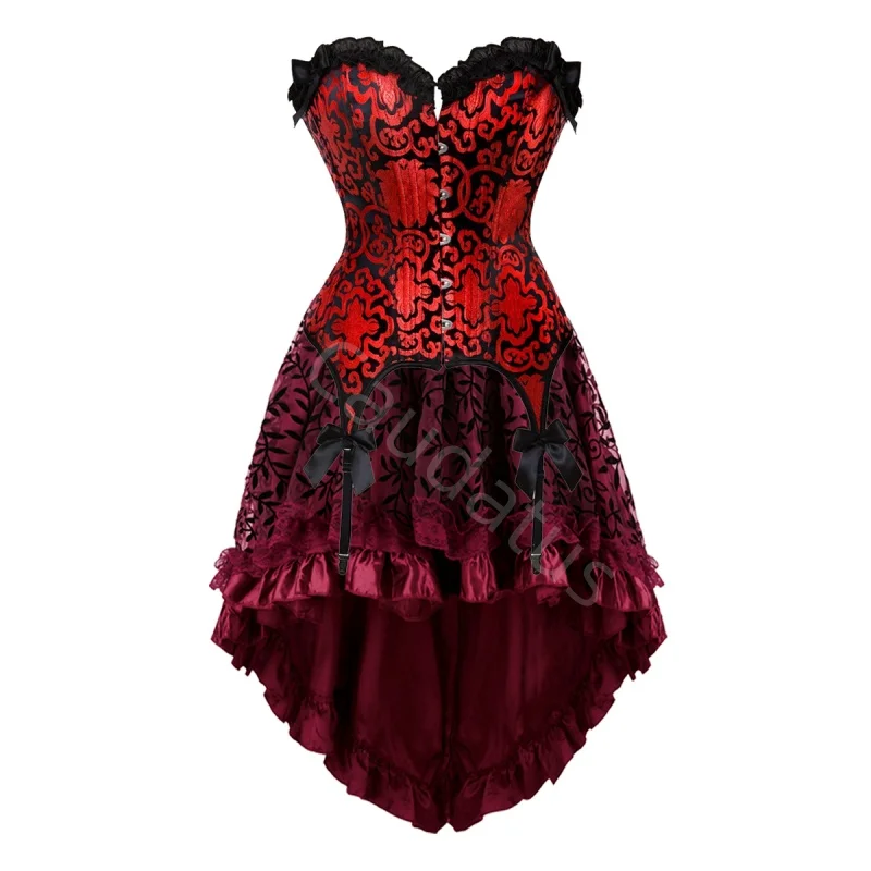 

Корсеты и бюстье с цветочным принтом, викторианский винтажный корсет-бюстье с эффектом пуш-ап, красный, больших размеров, в стиле бурлеск