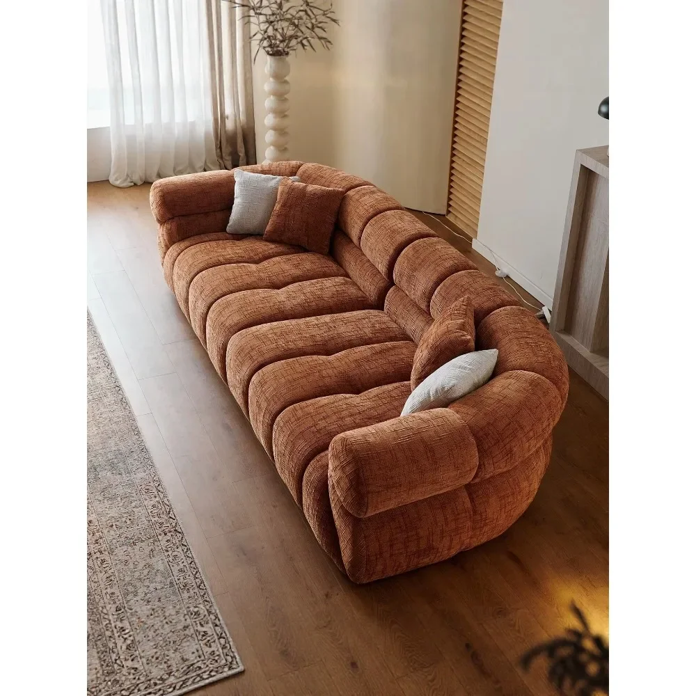 for Large Flat Living Room Italian Modern Minimalist Caramel Chenille Velvet Armchair Sofa Set, Sponge Filled Accent Furniture
