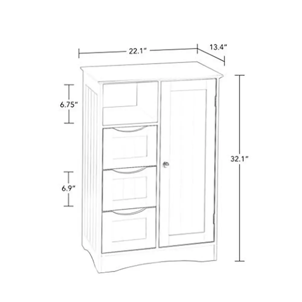 Banheiro Storage Cabinet Organizer, Ashland moderno, 3-Drawer, prateleira ajustável, construção durável, branco