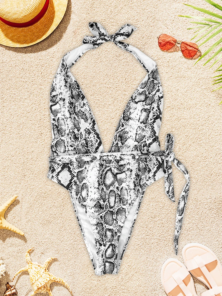 قطعة واحدة ملابس السباحة الرجعية يطبع للنساء الصيف بحر ثوب السباحة بلا أكمام عارية الذراعين بحر معلقة الرقبة ارتداءها #1