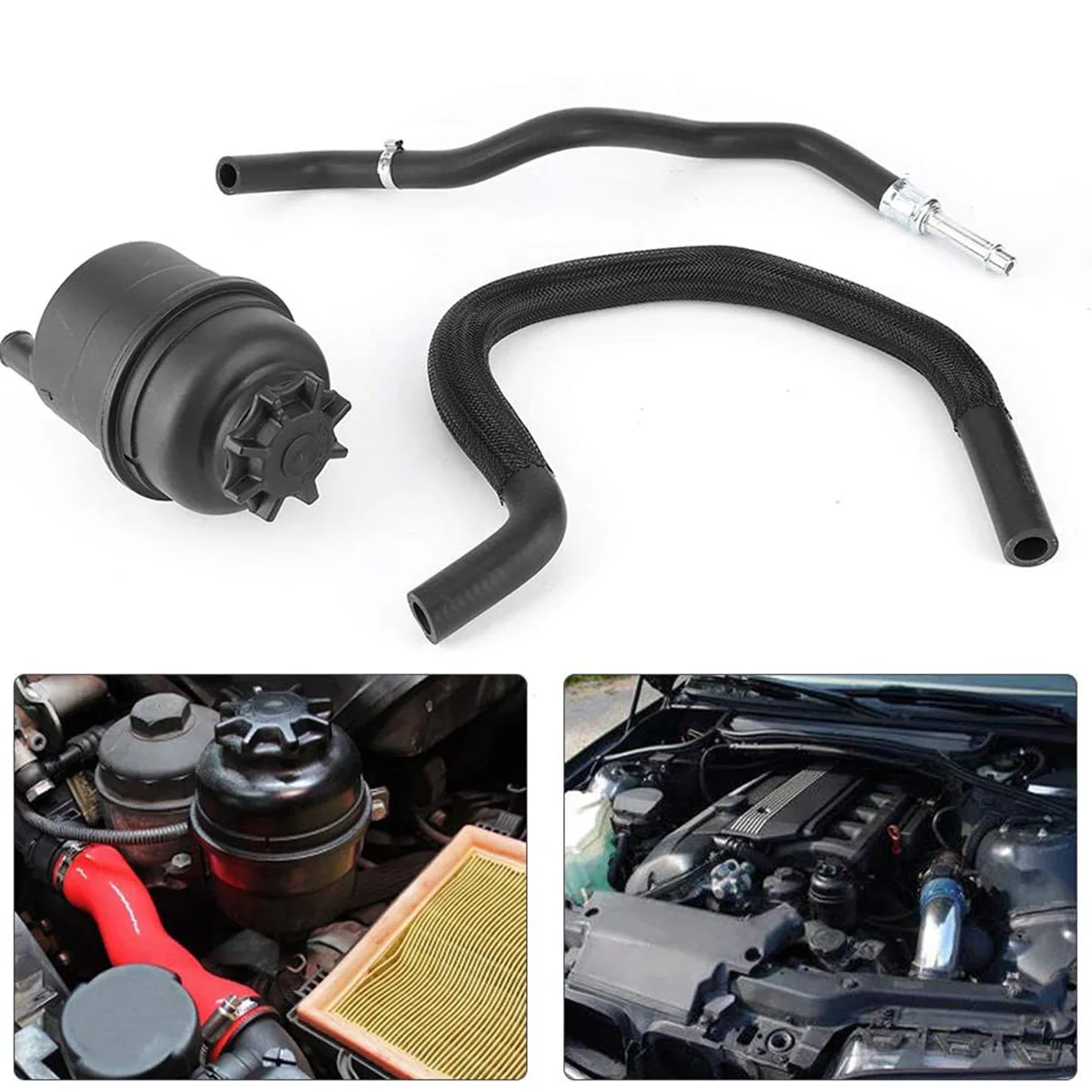 32411094306 Power Steering Fluid Reservoir and Hose Line Kit for BMW E36 E38 E39 E46 525i 528i 530i 323Ci 323i 325Ci 325i 328Ci