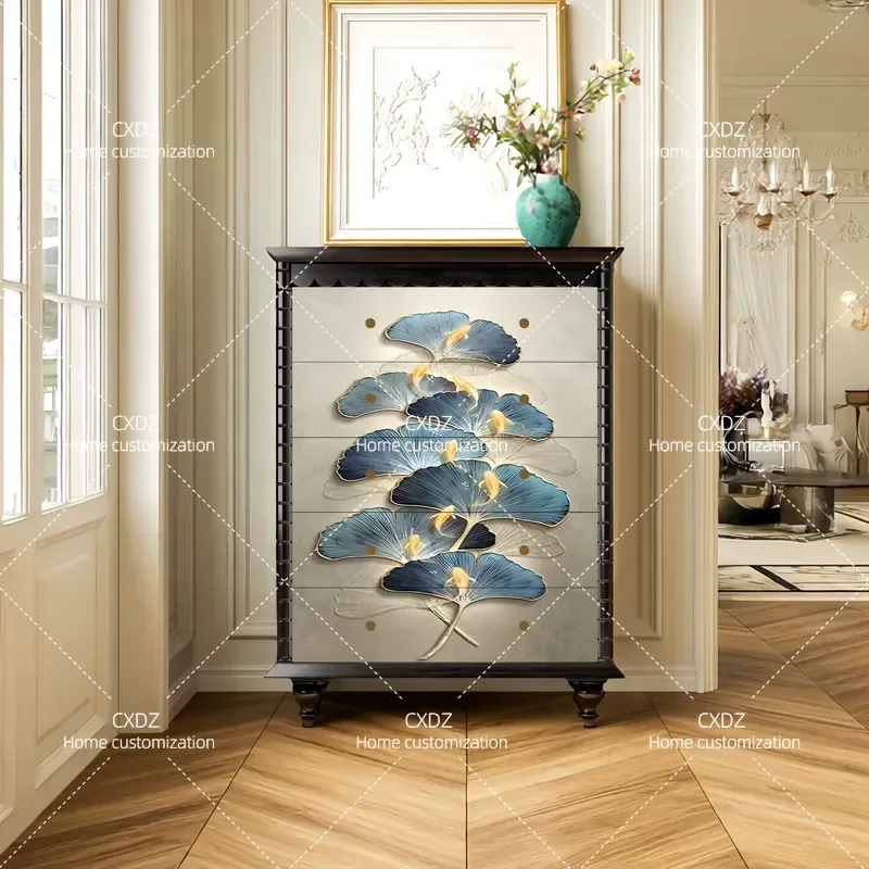 French Light Luxury Solid Wood Chest of Drawers Side Cabinet Customizable Storage for Living Room Bedroom Entrance Aisle