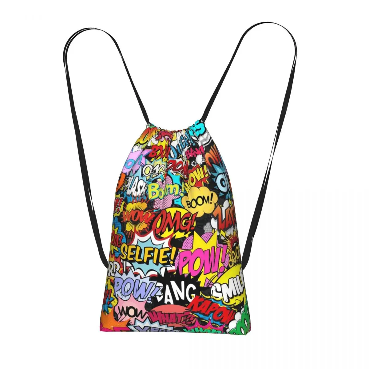 Fun Street Graffiti Comic Pop Art Drawstring Backpack Sports Gym Bag Portable Travel Drawstring Bag for Men Women