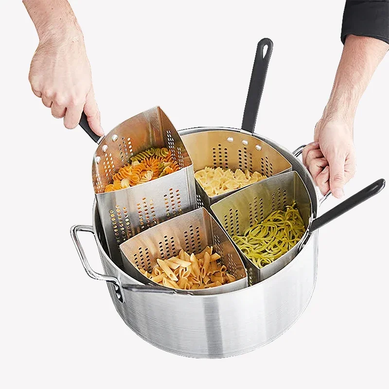 

5 Qt. Perforated Stainless Steel Food Strainer Basket Wedge Inset with Black PVC-Coated Handle Pasta Strainer
