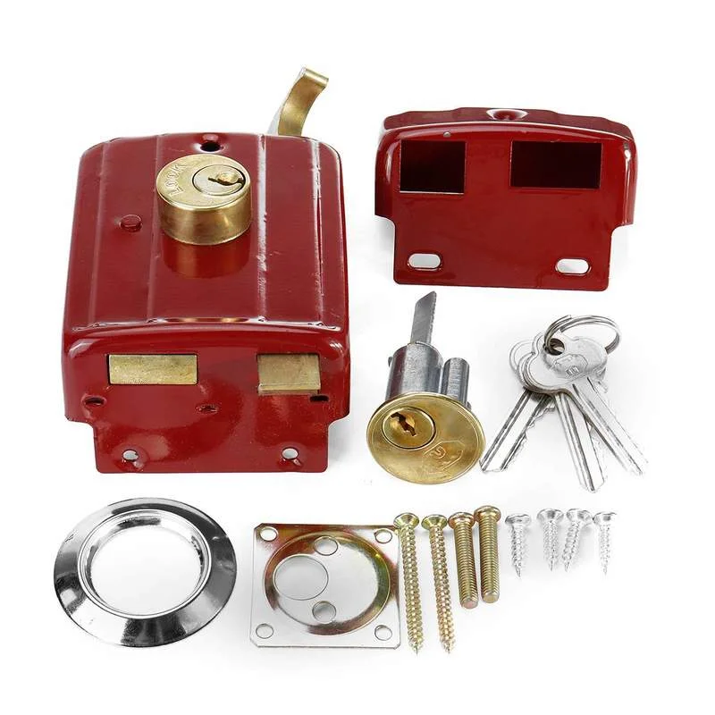 Cast Iron Anti-theft Exterior Door Retro Red Locks Multiple Insurance Lock Wooden Door Lock Security