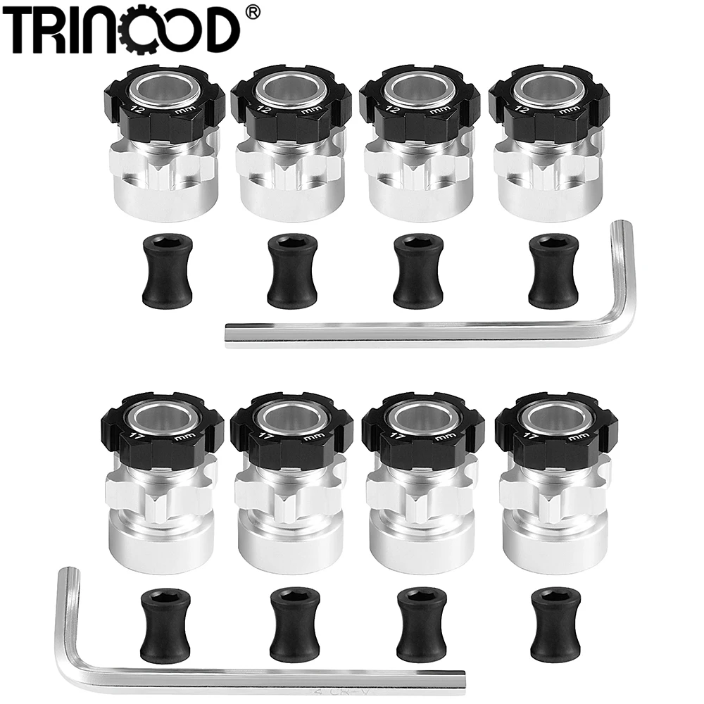 TRINOOD 4PCS Aluminum 12mm to 17mm Extended Adapter 12mm Hex Drive Hub for 1/10 Slash 4X4 RC Car Upgrade Parts