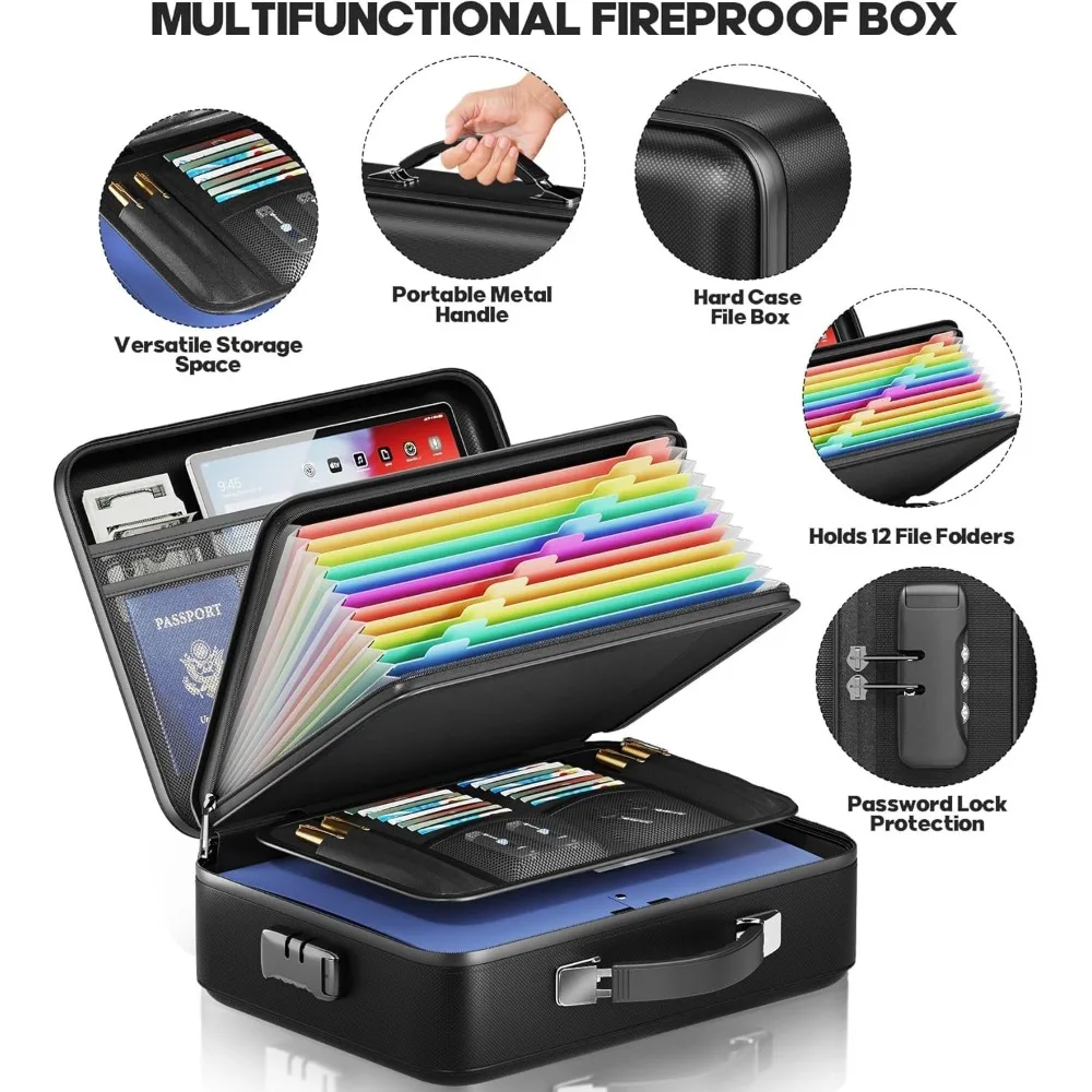 New Fireproof Document Box Hard Box Document Bag with Lock 3-Layer Fire Proof Waterproof Safe Bag for File Passport Certificates