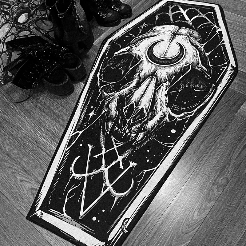 

Dark Black Goth Carpet, Gothic Rug, Bedroom, Living Room, Halloween, Home Decoration, Long Floor Mat, Bedside, Coffin Shape Mats