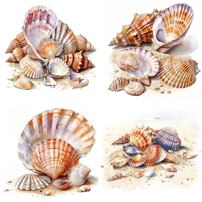 MT884# Watercolor Sea Shells Stickers, Bright Bathroom for Home Decoration, Vinyl Decals, Art Wall Paper, Outdoor Indoor Use