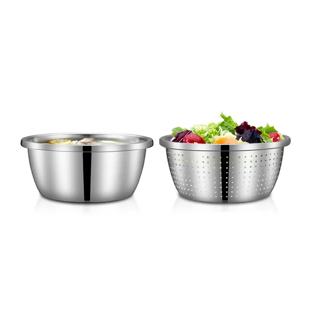 304 Stainless Steel Drain Bowl 20Cm Diameter Heavy Duty Kitchen Fruit Vegetable Drainer Basket Multi Hole Quick Dry Dishwasher
