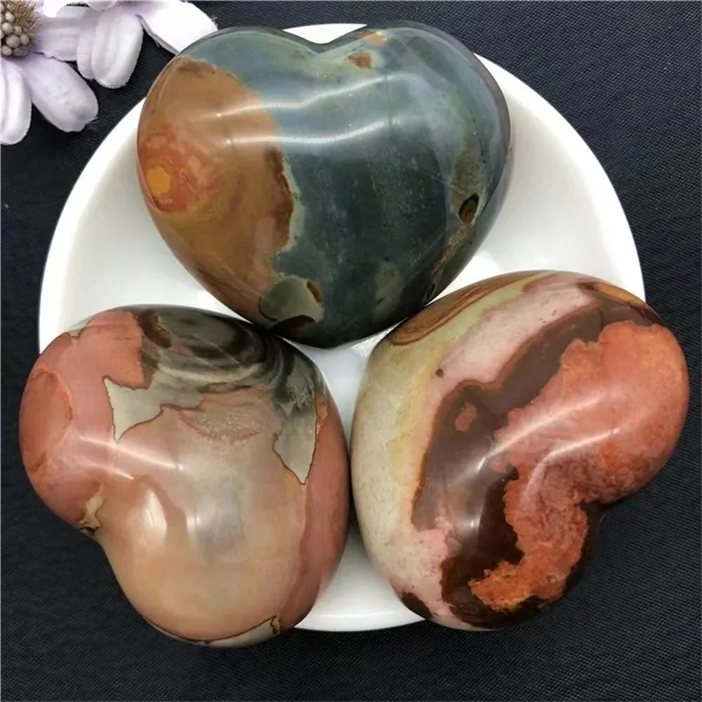 Polished Ocean Jasper Love Heart Stone Natural Reiki Palm Crystal Polychrome Healing Gemstone Energy Gift for