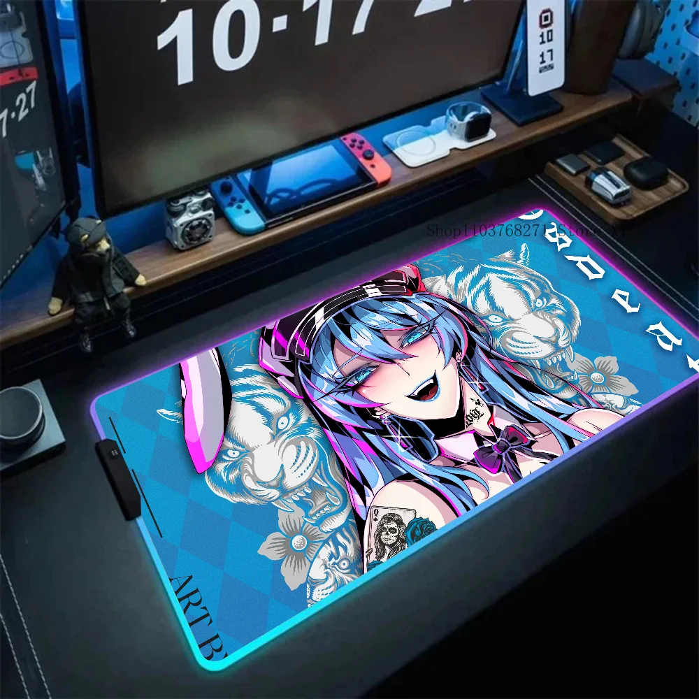 Bunny Esdeath Mousepad XXL RGB Gaming Mouse Pads HD Black Gamer Accessories Large LED