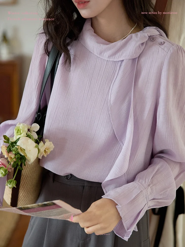 

Женская свободная блузка Moriirose с бантом, весенняя, для повседневной носки, длинный рукав, расклешенный рукав, дышащая, комфортная, однотонная