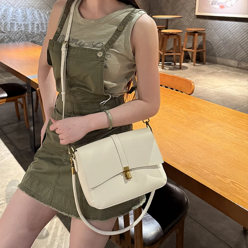 

Women's Natural Cow Leather Classic Handbags Ladies Commute Shoulder Bags Female Luxury Designer Cowhide Retro Crossbody Bag New