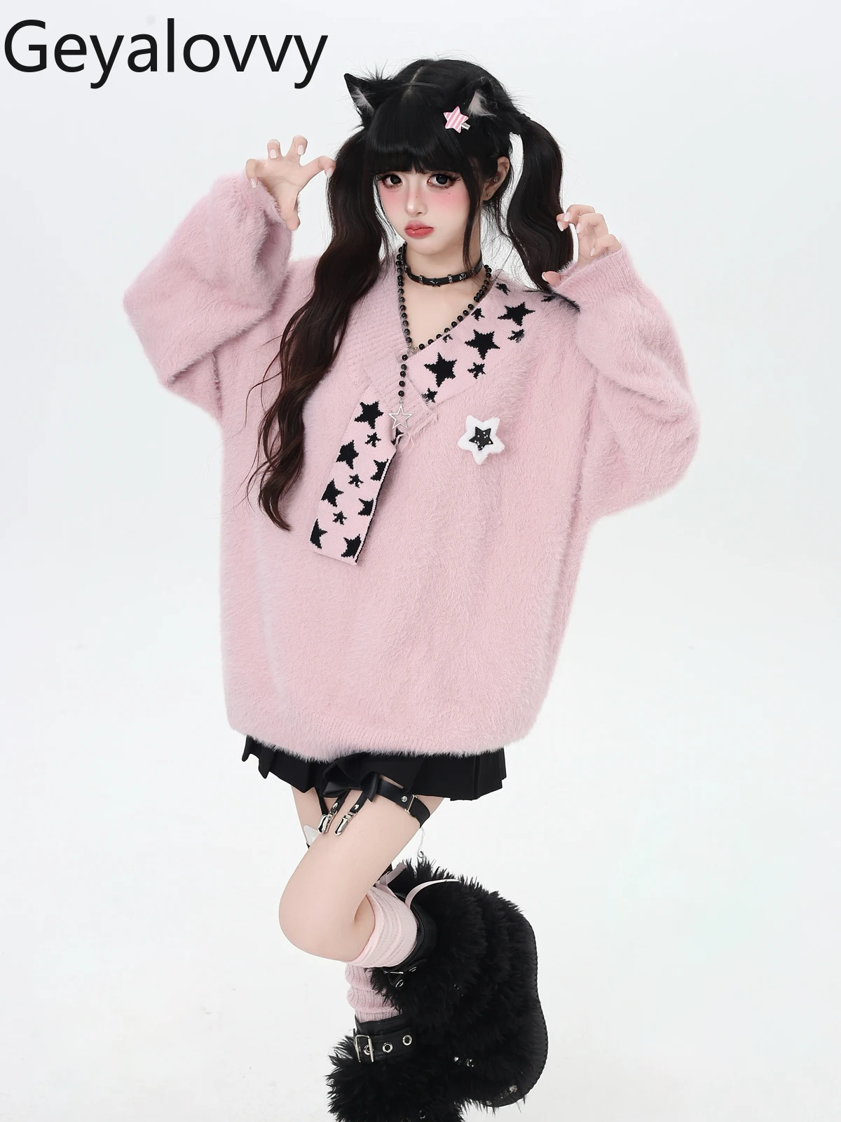 

Japanese Style Original Imitation Mink Fur Pullover Sweater Autumn Winter New Sweet Girls Versatile Soft Loose Knitwear