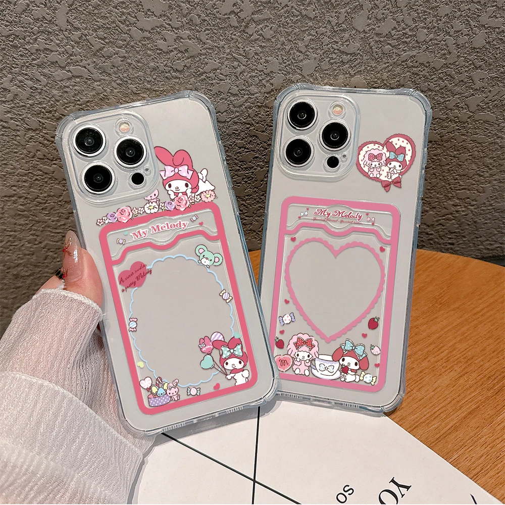 Love Balloon MY Melody Card Hold Case For iPhone 15 14 13 12 11 Mini Pro Max X XR XSMax 6S 6 7 8 Plus SE20 Anti-fall Clear Cover