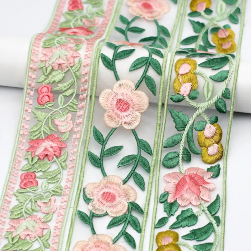 10yards Chinese Style Organza Floral Embroidered Lace Trim for Hanfu Skirt Hem Clothing DIY Sewing Decorative Ribbon