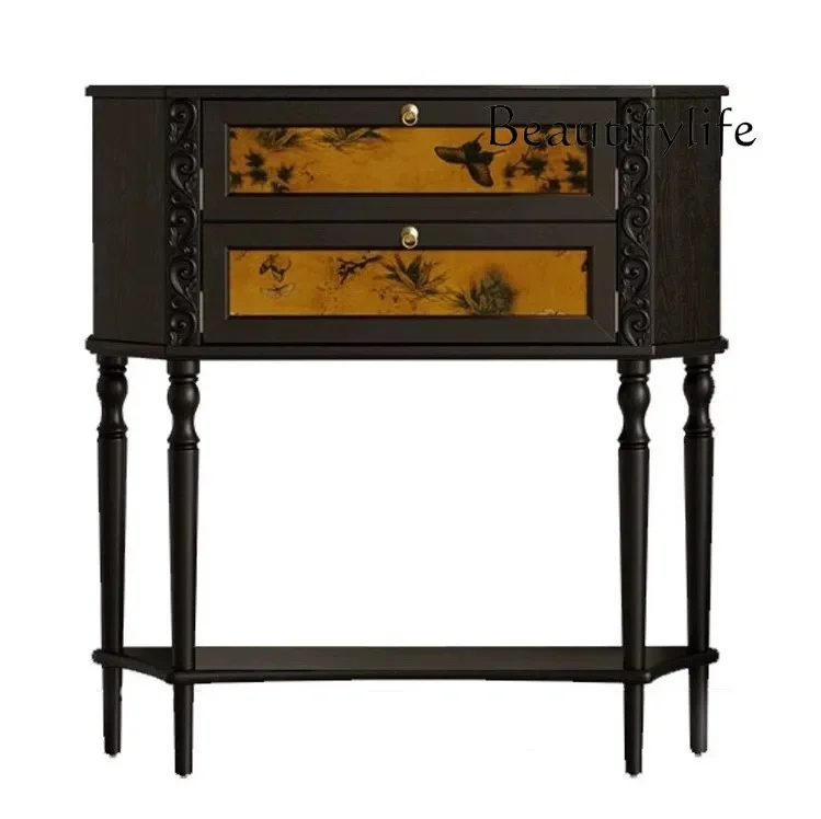 

French retro entrance cabinet solid wood black fragrant cloud yarn living room home decoration cabinet ancient style simple