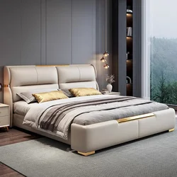 Double Luxury King Size Bed Frame Storage Italian Comferter Leather Bed Modern Villa Camas Matrimonial Bedroom Set Furniture