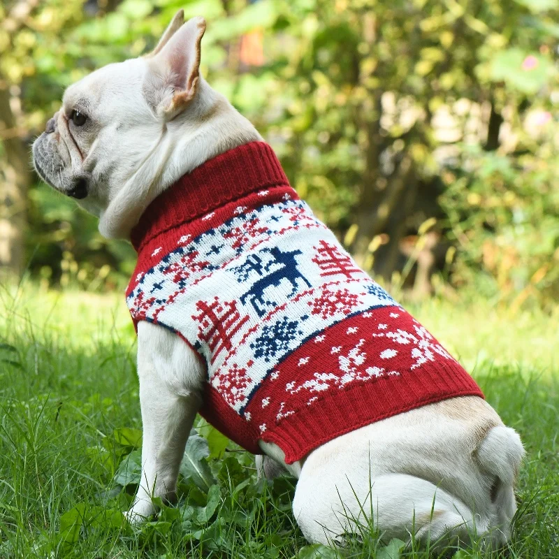 Christmas Dog Knitted Sweater Fashion Print Dog Clothes Winter Warm Puppy Turtleneck Cute Cat Pullovers Pet Sweater Dog Costumes