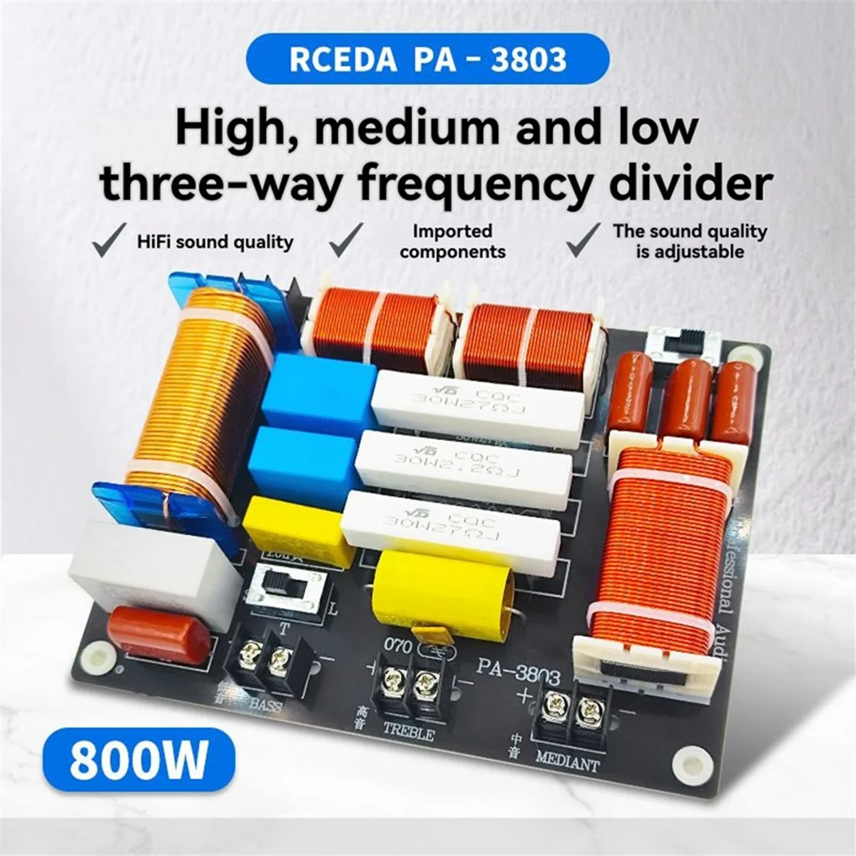 

2025+3 Way 800W High Power Multi Speaker High Medium Low 3 Way Frequency Converter Adjustable Frequency Divider PA-3803