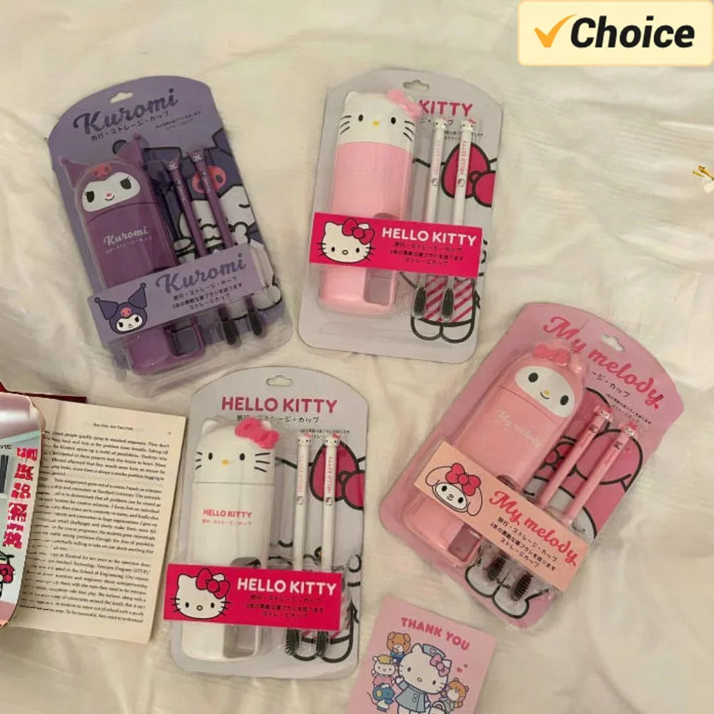 

Portable Cartoon Creative Sanrio Toothbrush With Mouthwash Cup Kawaii My Melody Kuromi Hello Kitty Toothbrush Storage Box Set