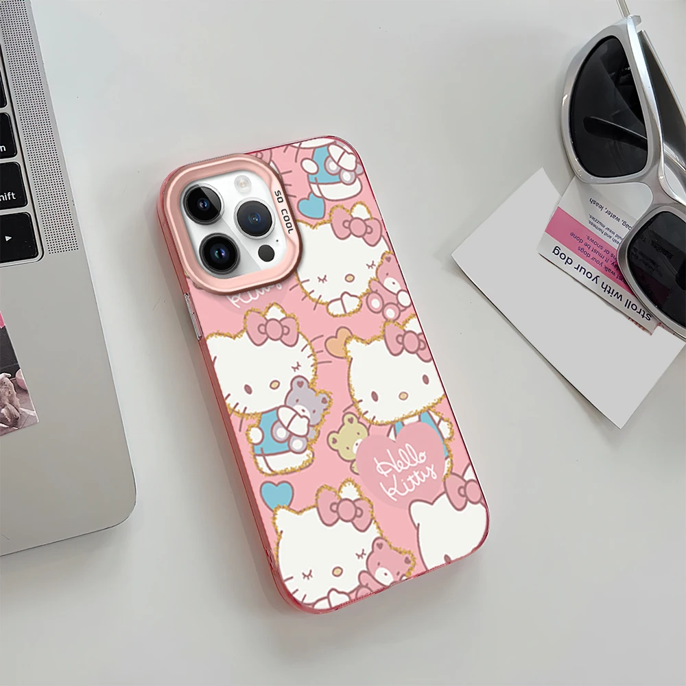 MINISO Sanrio H-Hello K-Kitty IMD Phone Case for iPhone 11 13 14 12 15 16 Max Pro Plus Laser Cover