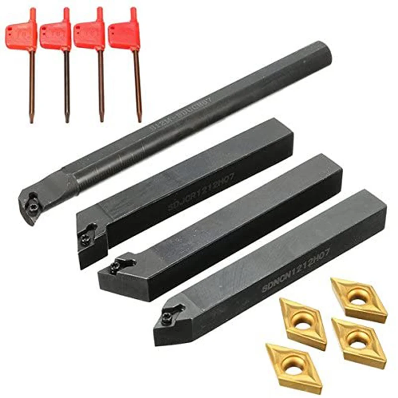 10Pcs Carbide Insert Blades + 4Pcs Lathe Turning Tool Holder Set + 4Pcs Wrench For Lathe Turning Tool Machine Tool Sets