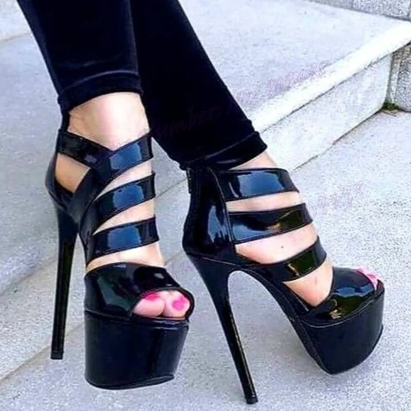 Sandales noires à lanières croisées pour femmes, chaussures Peep Parker, talons hauts à pointes, chaussures de soirée sexy pour dames, 2023