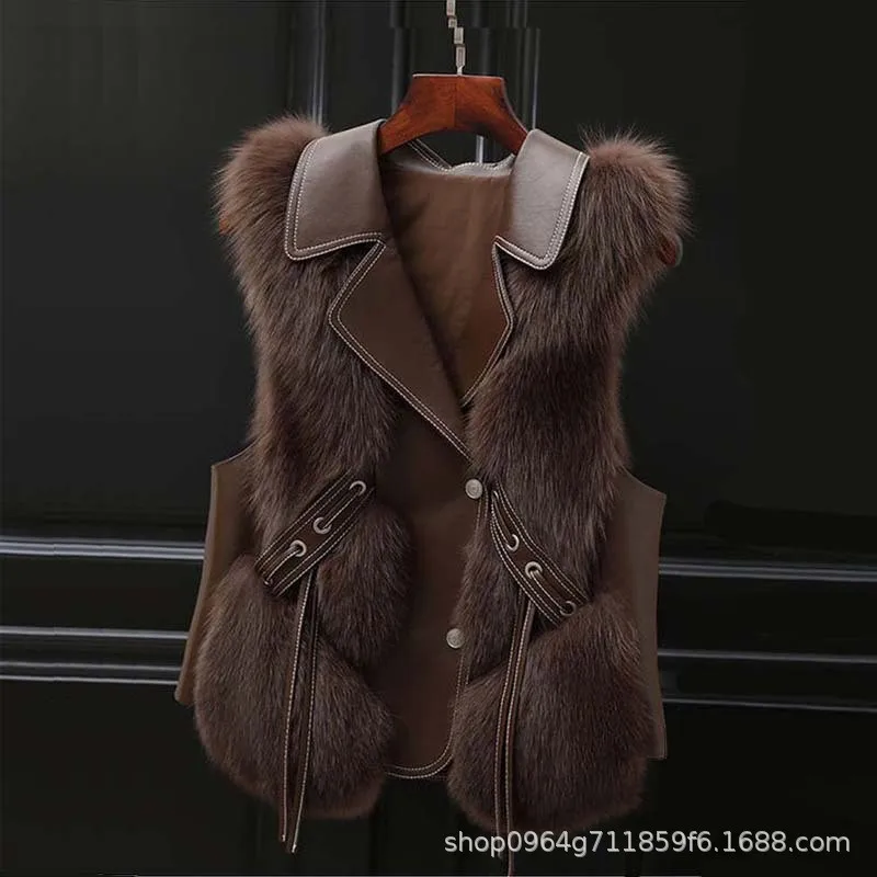 Sleeveless No Hood Coat Regular Length Fresh Sweet Style with Lapel Collar Coats Autumn Vest Patchwork Fresh Style Women Jacket