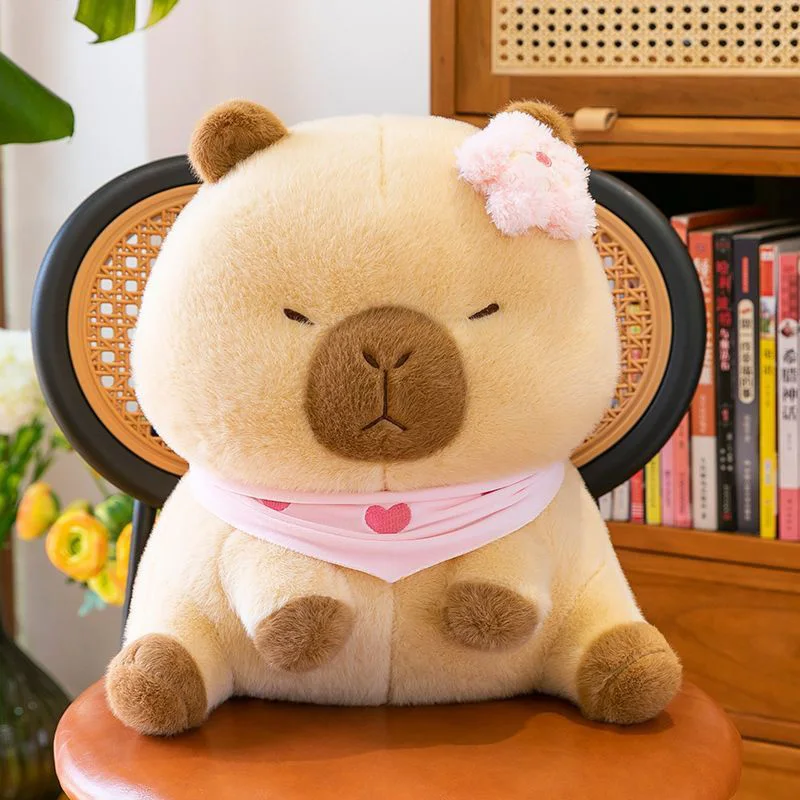 Niedliches Capybara Plüschtier Weiches Stofftier in Verschiedenen Größen mit Blumenschal Frucht-Deko für Zuhause Sofa Kissen Geschenk für Kinder