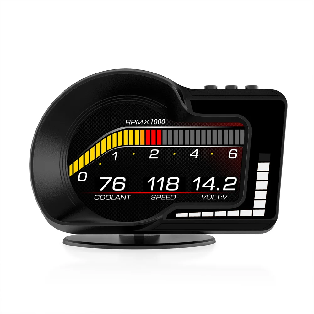 Car HUD OBD+GPS Smart Digital Gauge with Ambient Light 6 Alarm Functions Accelerated,Brake test